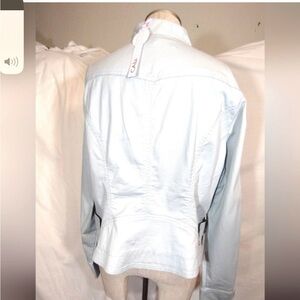 Cabi TAG Denim Crop Jacket, blue, band collar chest front pckets, Zip, Cuffs,XL